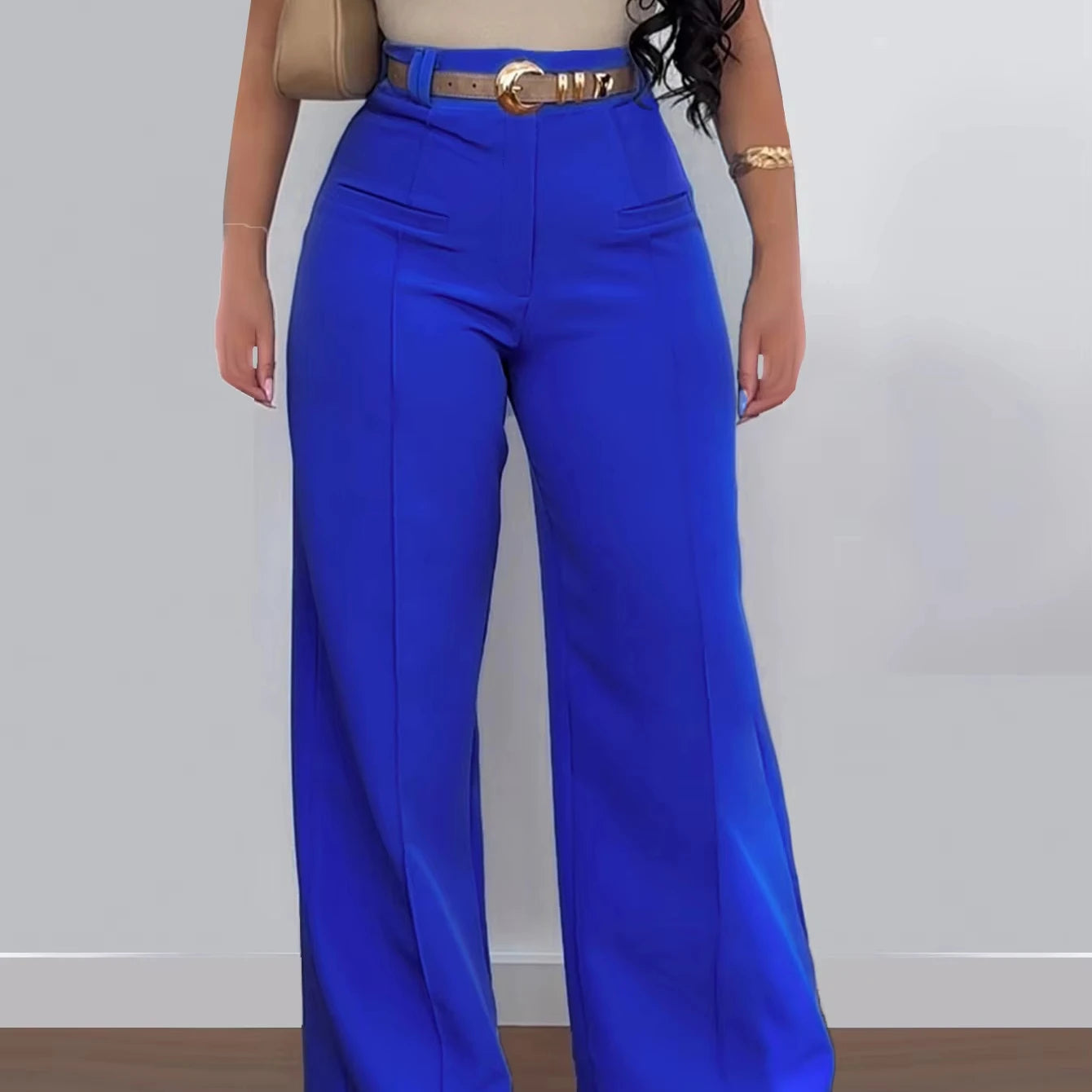 BR4879 Women's Casual Solid Color Trousers Without Belt