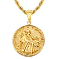 Coin Necklace 18K Gold Plated Compass Lion ST. CHRISTOPHER Jesus Cross Charm Stainless Steel Pendant Necklace for Women Men