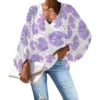 Custom Plus-size Chiffon Polyester Women's Tops Hawaiian Taro Leaf V-neck Long Lantern Sleeve Shirts Anti-shrink Feature