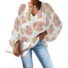 Custom Plus-size Chiffon Polyester Women's Tops Hawaiian Taro Leaf V-neck Long Lantern Sleeve Shirts Anti-shrink Feature