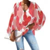 Custom Plus-size Chiffon Polyester Women's Tops Hawaiian Taro Leaf V-neck Long Lantern Sleeve Shirts Anti-shrink Feature
