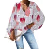 Custom Plus-size Chiffon Polyester Women's Tops Hawaiian Taro Leaf V-neck Long Lantern Sleeve Shirts Anti-shrink Feature