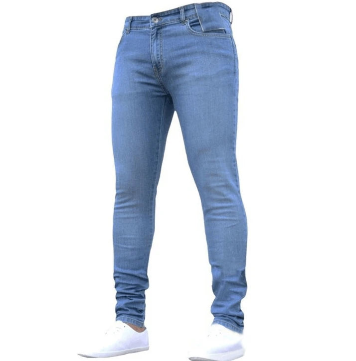 Casual  Mid Waist Men Long Denim Jeans Pants Light Dark Colored Wash High Street Men's Tit Feet Jean