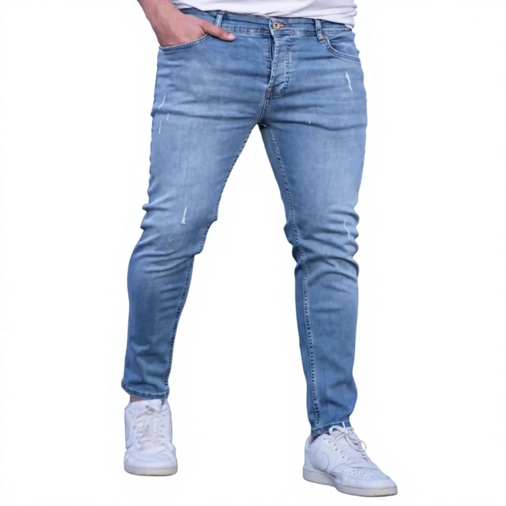 2025 New Style -Ready European American-Market Fashionable Casual Mens Denim Jeans Slim-Fit Distressed Spring Long