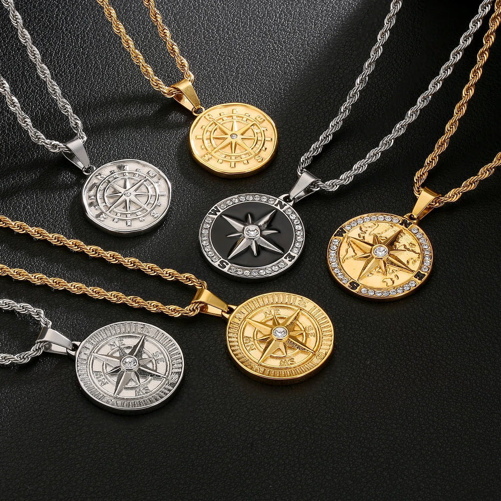 18k Gold Plated ST. CHRISTOPHER Coin Pendant Engraved Stainless Steel Coin Necklace Round Women Men Gold Coin Pendant Necklace