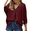 Chiffon Shirt 2025 Spring and Summer Sexy V-neck Loose Plus Size Shirt Fashion Long-sleeved Top