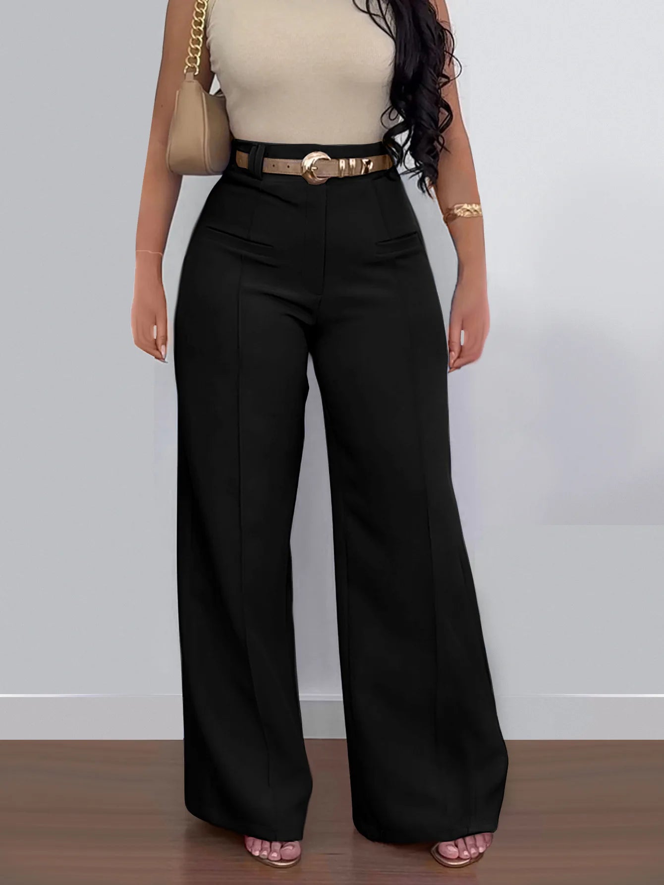 BR4879 Women's Casual Solid Color Trousers Without Belt