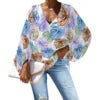 Custom Plus-size Chiffon Polyester Women's Tops Hawaiian Taro Leaf V-neck Long Lantern Sleeve Shirts Anti-shrink Feature