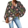 Custom Chiffon Plus Size Polyester Women's Top Hawaiian Floral Print V-Neck Long Lantern Sleeve Shirt Print on Demand