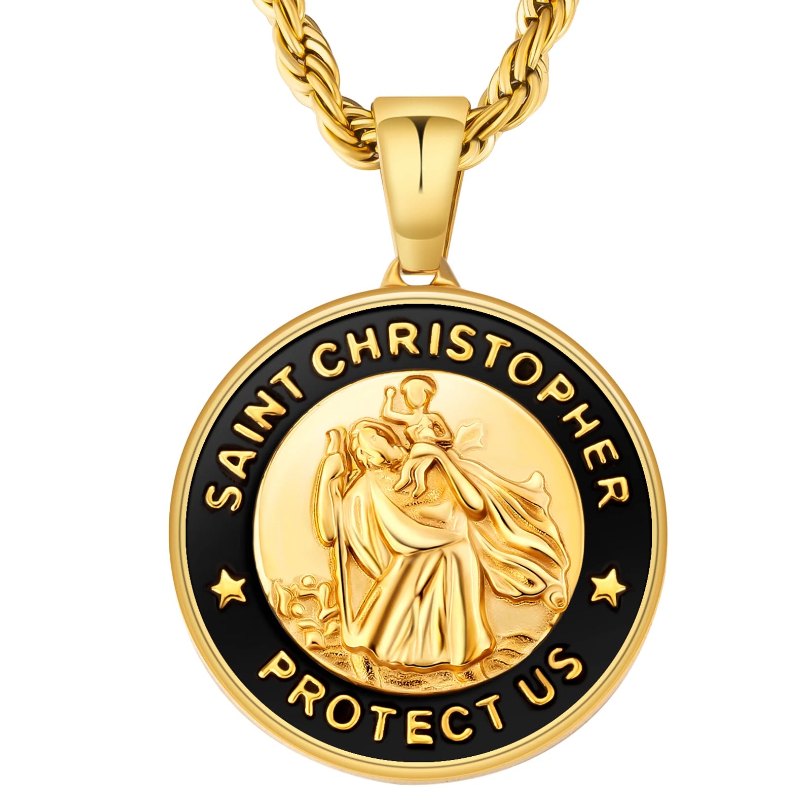 18K Real Gold Plated Compass Chain Iced Out Lion Animal Necklace Stainless Steel Jewelry Angel Ancient Coin Pendant Necklace