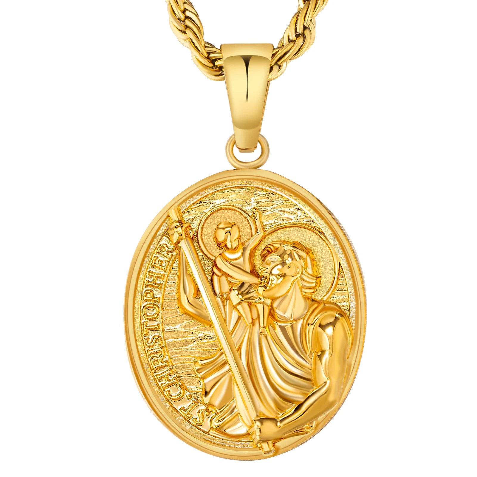 18K Real Gold Plated Compass Chain Iced Out Lion Animal Necklace Stainless Steel Jewelry Angel Ancient Coin Pendant Necklace