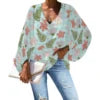 Custom Chiffon Plus Size Polyester Women's Top Hawaiian Floral Print V-Neck Long Lantern Sleeve Shirt Print on Demand