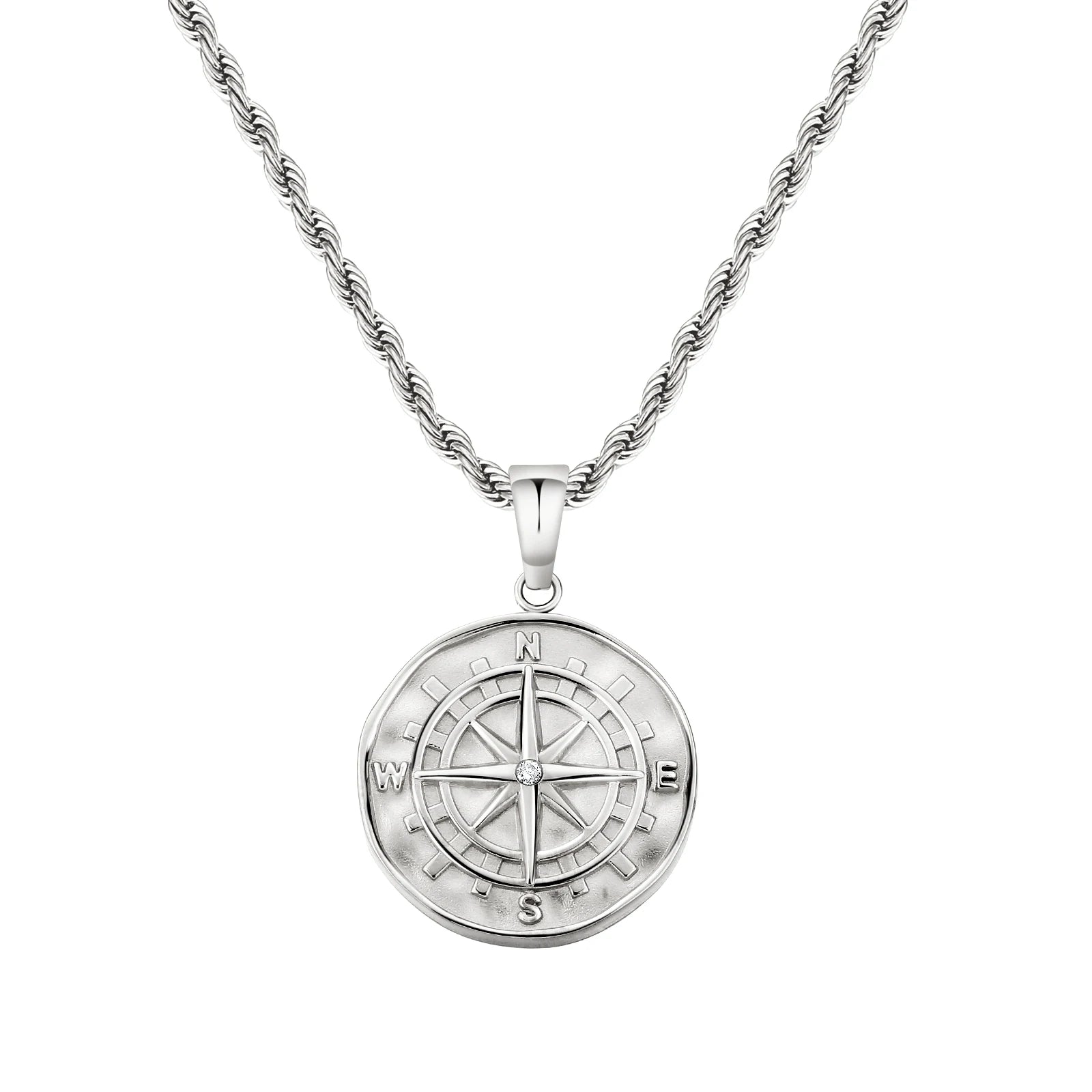 18K Real Gold Plated Compass Chain Iced Out Lion Animal Necklace Stainless Steel Jewelry Angel Ancient Coin Pendant Necklace
