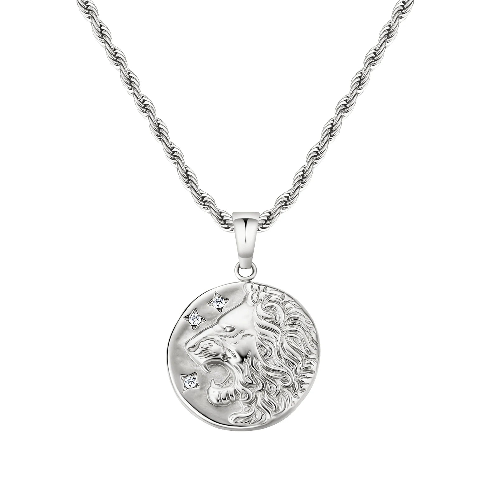 18K Real Gold Plated Compass Chain Iced Out Lion Animal Necklace Stainless Steel Jewelry Angel Ancient Coin Pendant Necklace