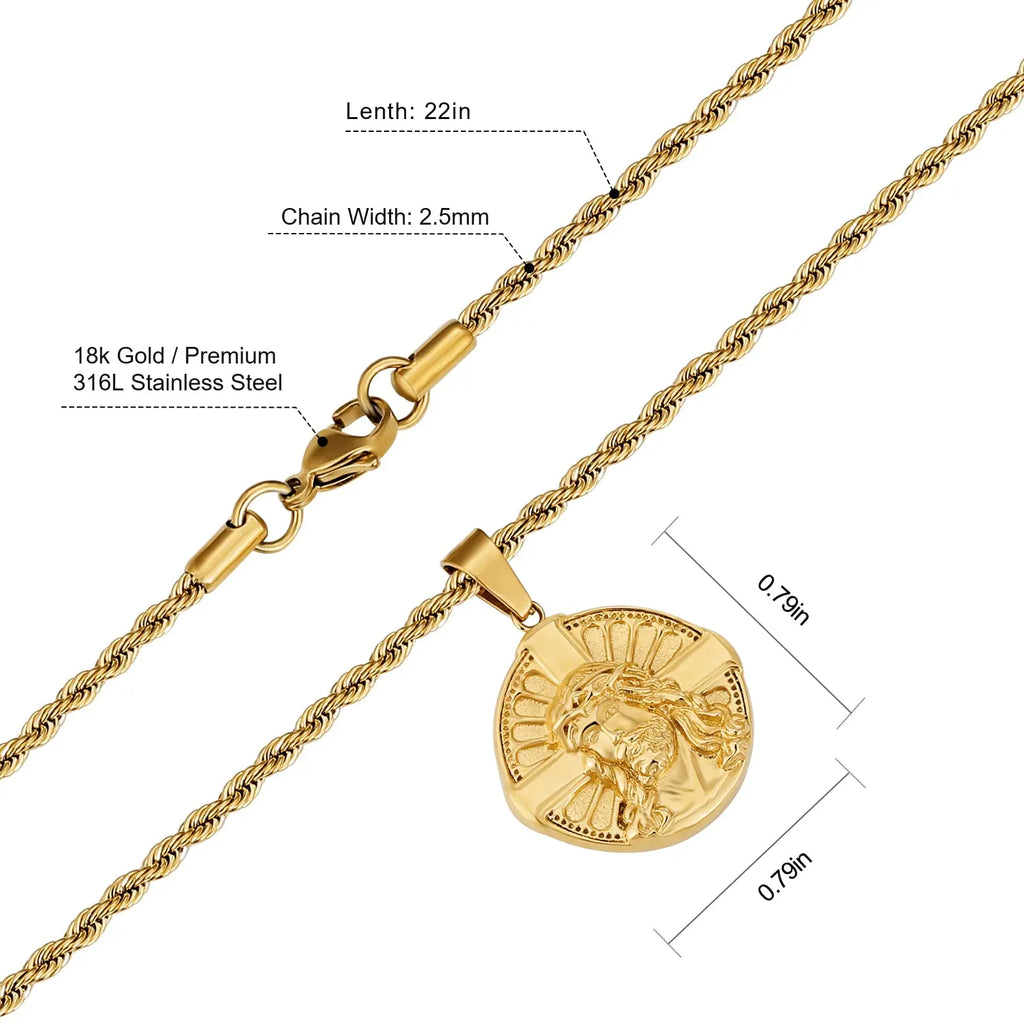 Coin Pendant Jesus St. Christopher Cross 18K Gold Plated Stainless Steel Men Women Gift Vintage Religious Crucifix Coin Necklace