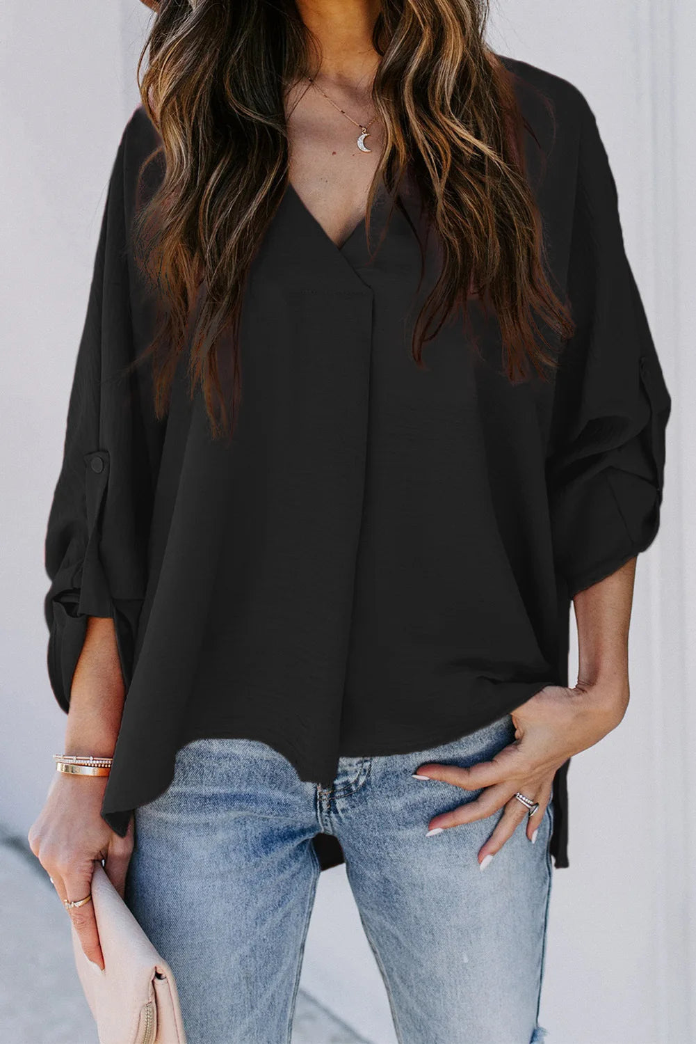 Chiffon Shirt 2025 Spring and Summer Sexy V-neck Loose Plus Size Shirt Fashion Long-sleeved Top