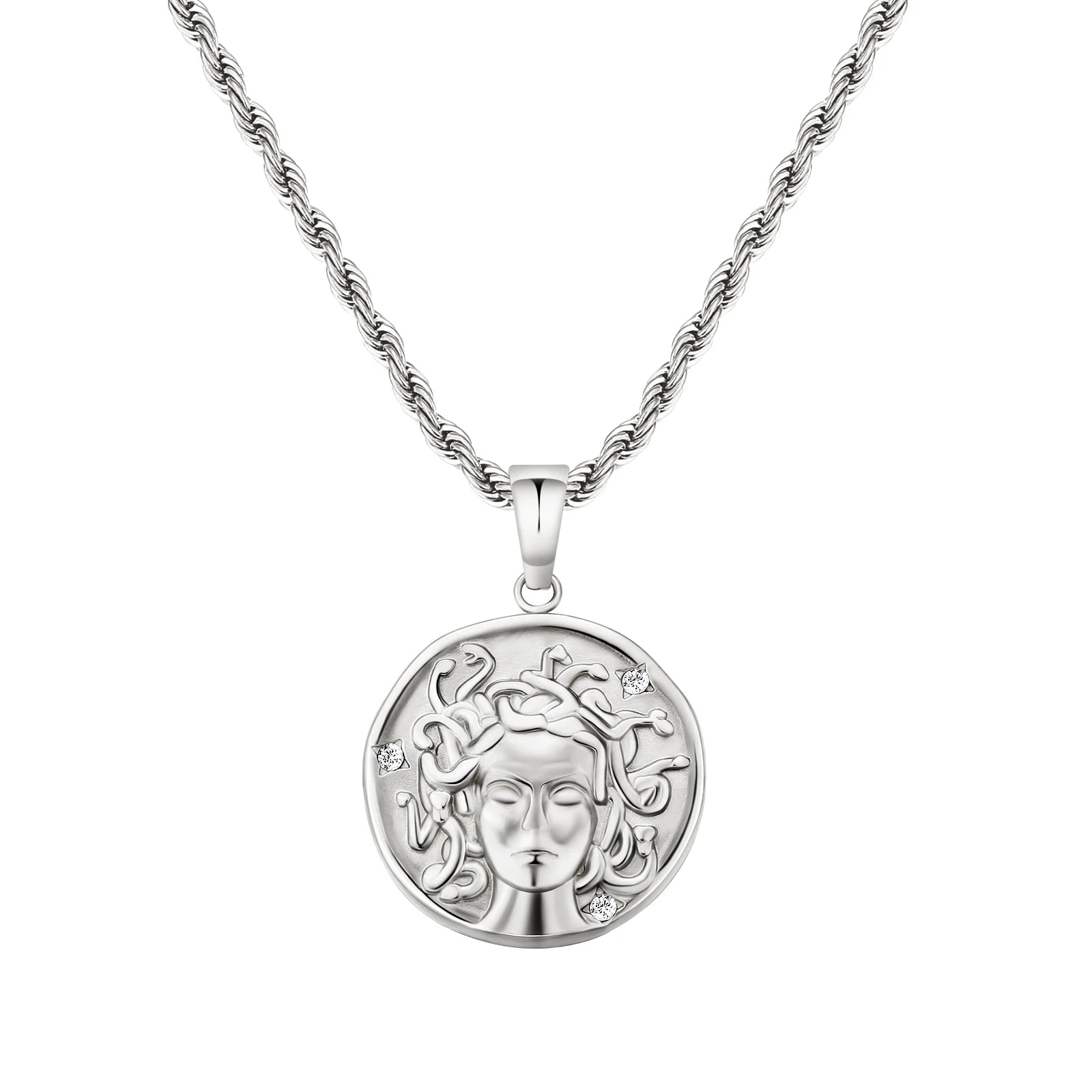 18K Real Gold Plated Compass Chain Iced Out Lion Animal Necklace Stainless Steel Jewelry Angel Ancient Coin Pendant Necklace
