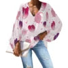 Custom Plus-size Chiffon Polyester Women's Tops Hawaiian Taro Leaf V-neck Long Lantern Sleeve Shirts Anti-shrink Feature
