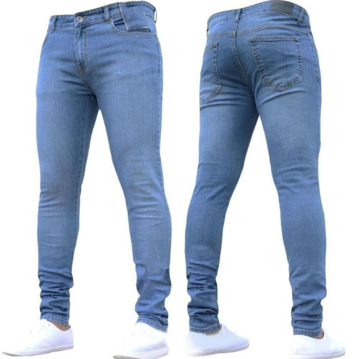 Casual  Mid Waist Men Long Denim Jeans Pants Light Dark Colored Wash High Street Men's Tit Feet Jean