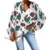 Custom Plus-size Chiffon Polyester Women's Tops Hawaiian Taro Leaf V-neck Long Lantern Sleeve Shirts Anti-shrink Feature