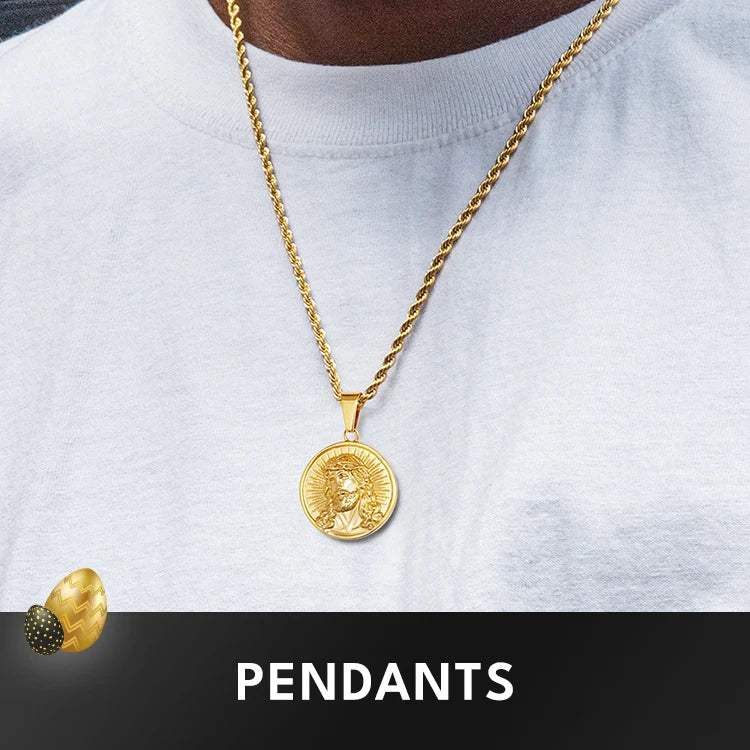 Coin Pendant Jesus St. Christopher Cross 18K Gold Plated Stainless Steel Men Women Gift Vintage Religious Crucifix Coin Necklace