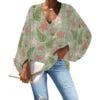 Custom Chiffon Plus Size Polyester Women's Top Hawaiian Floral Print V-Neck Long Lantern Sleeve Shirt Print on Demand