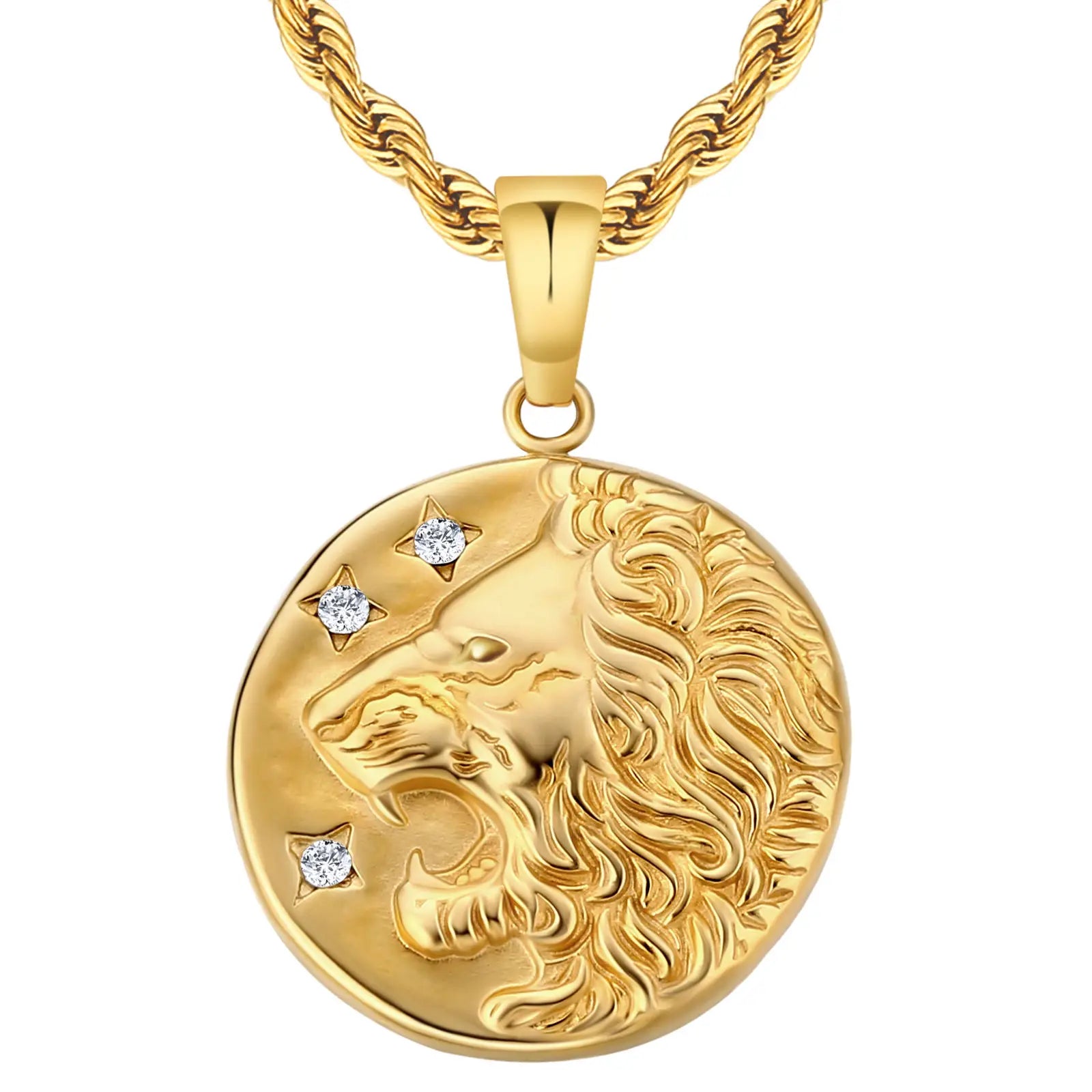 Customized Jewelry Loin Compass CHRISTOPHER Jesus Cross 18K Gold Plated Stainless Steel Pendant Gold Coin Necklace for Men Women