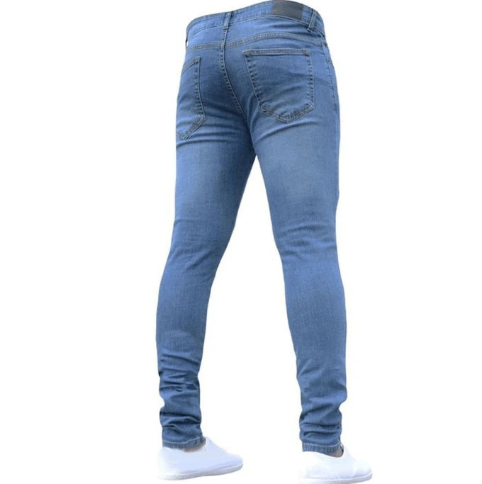 Casual  Mid Waist Men Long Denim Jeans Pants Light Dark Colored Wash High Street Men's Tit Feet Jean