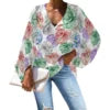 Custom Plus-size Chiffon Polyester Women's Tops Hawaiian Taro Leaf V-neck Long Lantern Sleeve Shirts Anti-shrink Feature