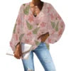 Custom Chiffon Plus Size Polyester Women's Top Hawaiian Floral Print V-Neck Long Lantern Sleeve Shirt Print on Demand
