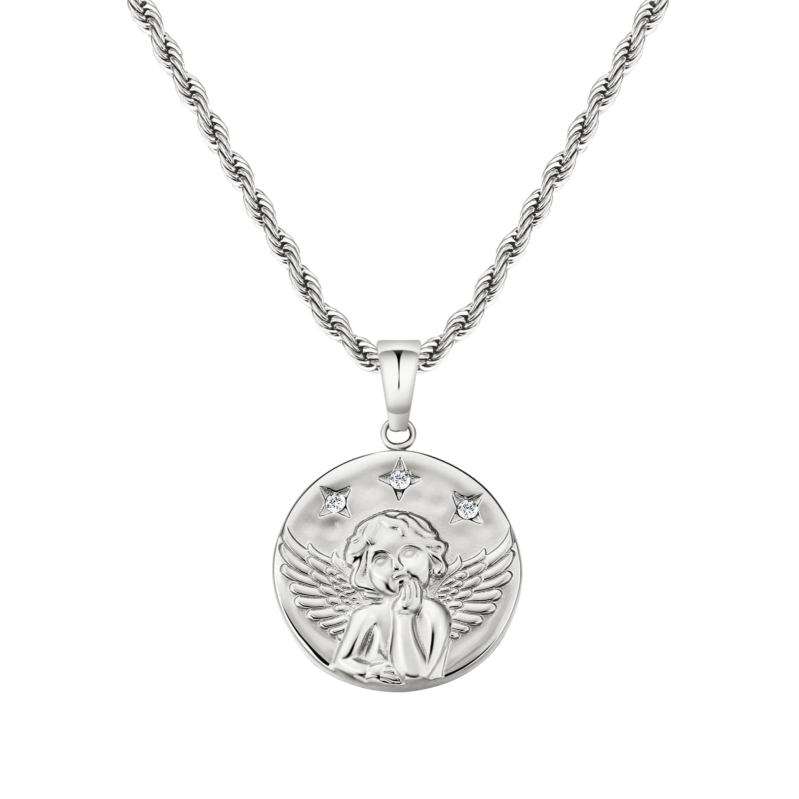 18K Real Gold Plated Compass Chain Iced Out Lion Animal Necklace Stainless Steel Jewelry Angel Ancient Coin Pendant Necklace