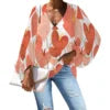 Custom Plus-size Chiffon Polyester Women's Tops Hawaiian Taro Leaf V-neck Long Lantern Sleeve Shirts Anti-shrink Feature