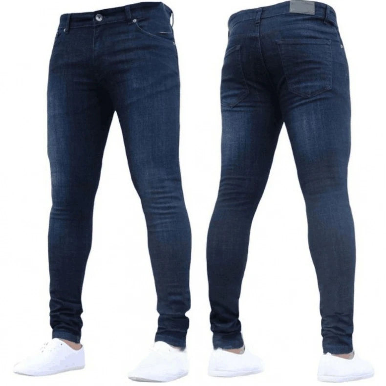 Casual  Mid Waist Men Long Denim Jeans Pants Light Dark Colored Wash High Street Men's Tit Feet Jean
