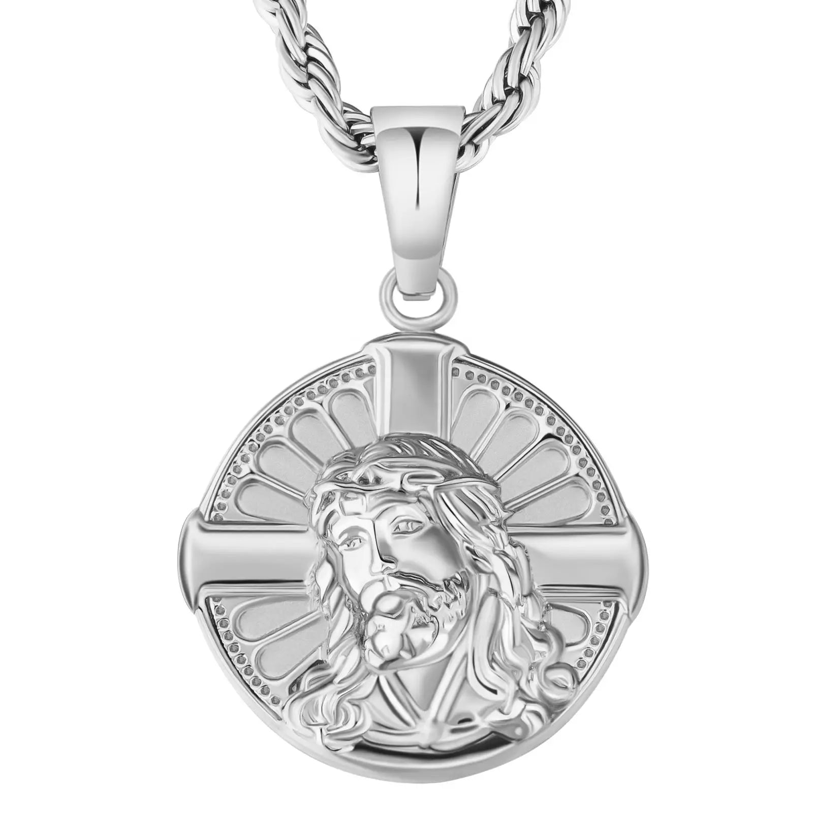 18K Real Gold Plated Compass Chain Iced Out Lion Animal Necklace Stainless Steel Jewelry Angel Ancient Coin Pendant Necklace