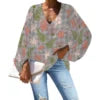 Custom Chiffon Plus Size Polyester Women's Top Hawaiian Floral Print V-Neck Long Lantern Sleeve Shirt Print on Demand
