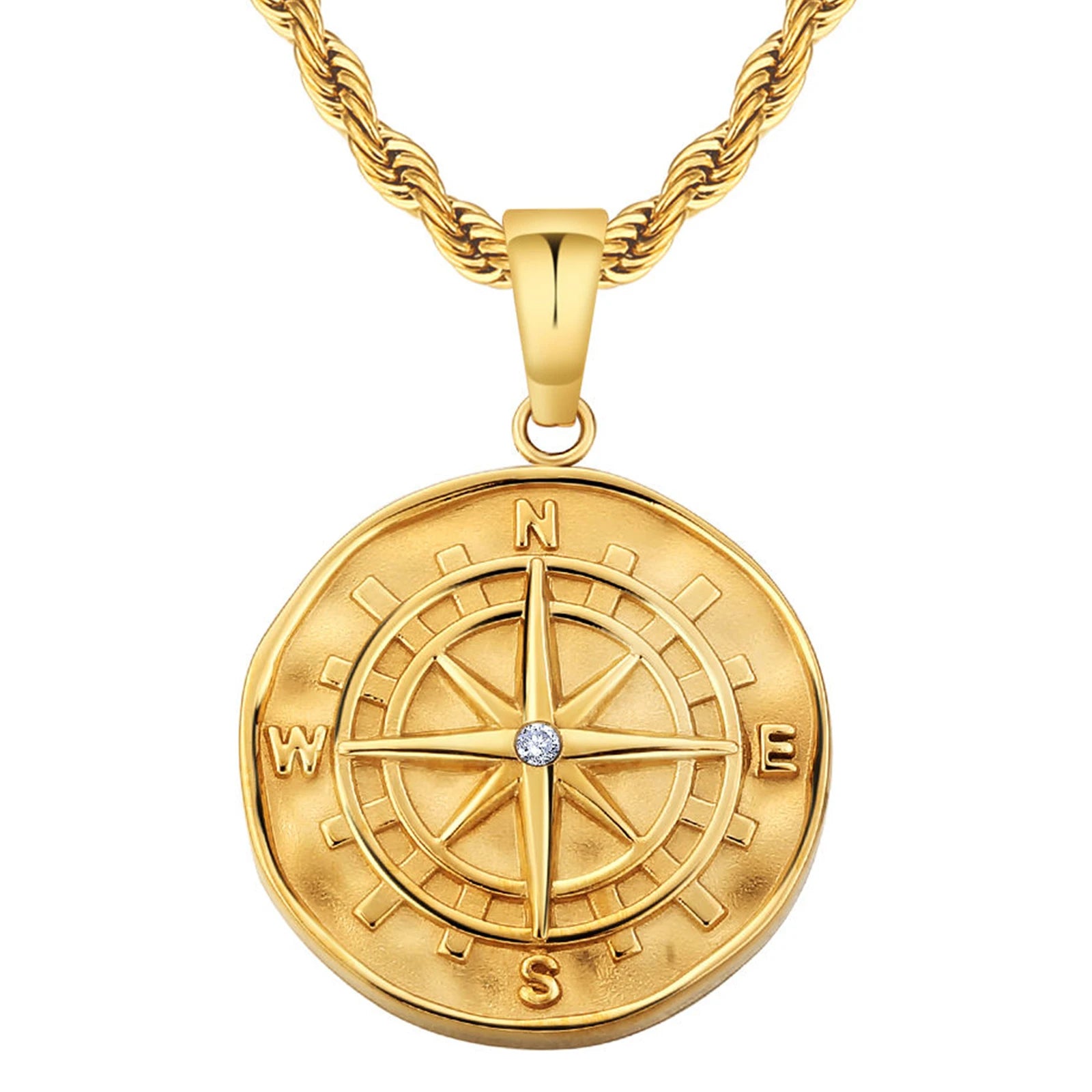 Custom Compass Lion Medallion Gold Coin Chain 18K Real Gold Plated Stainless Steel Jesus Cross Pendant Necklace for MEN Women