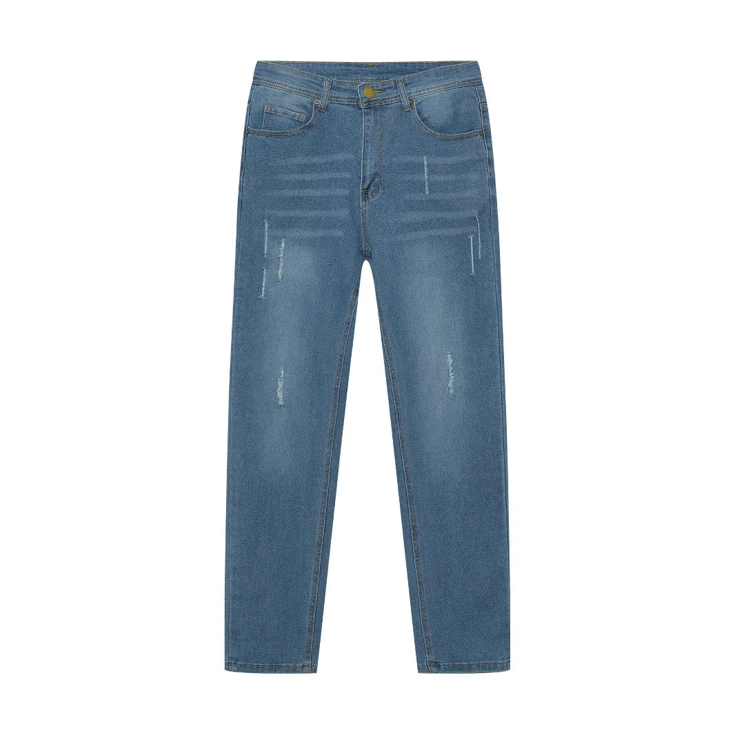 2025 New Style -Ready European American-Market Fashionable Casual Mens Denim Jeans Slim-Fit Distressed Spring Long