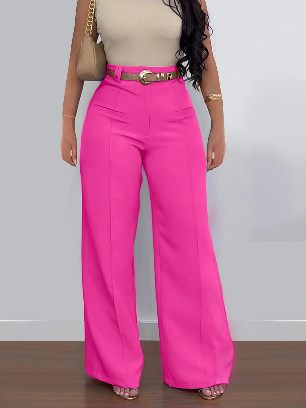 BR4879 Women's Casual Solid Color Trousers Without Belt