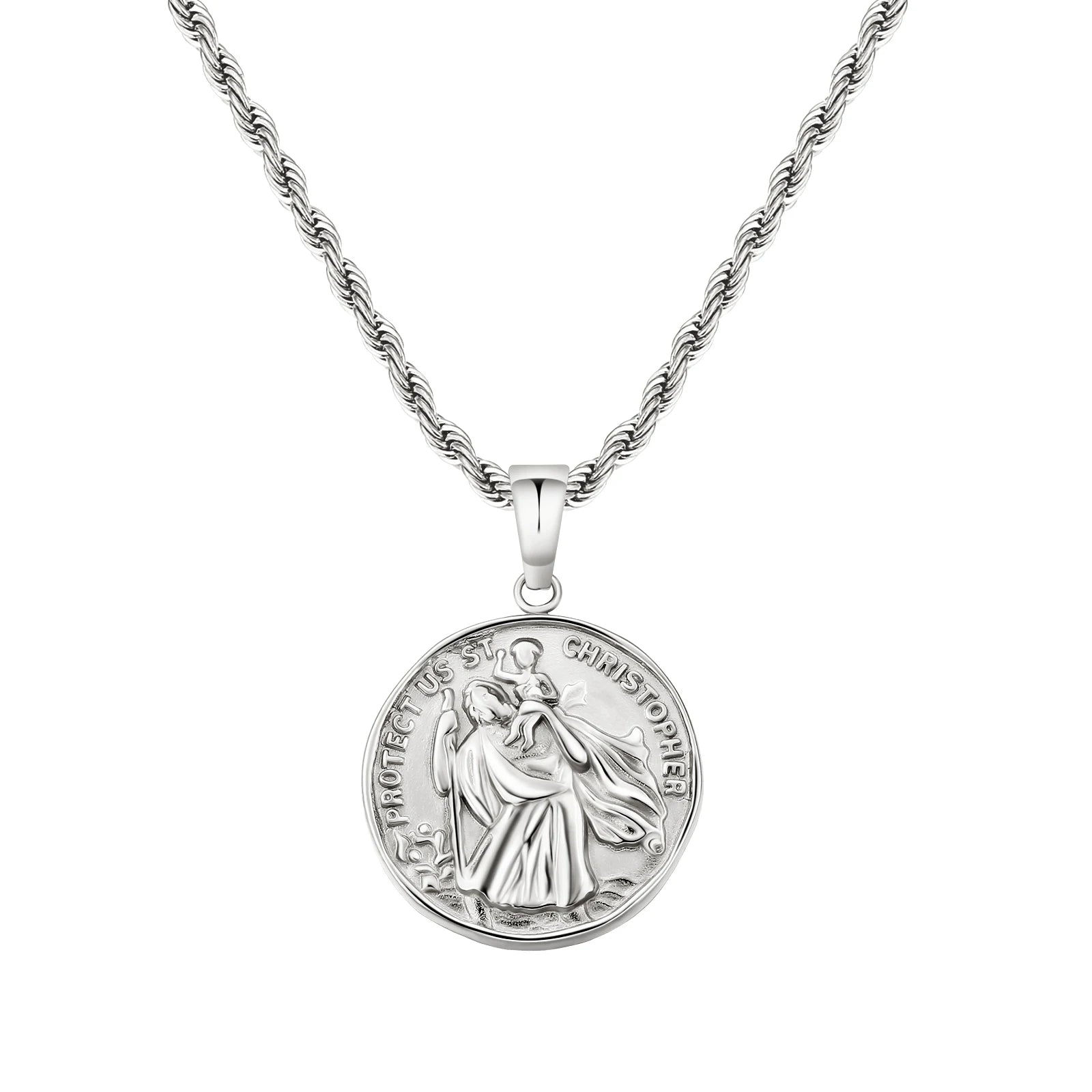18K Real Gold Plated Compass Chain Iced Out Lion Animal Necklace Stainless Steel Jewelry Angel Ancient Coin Pendant Necklace