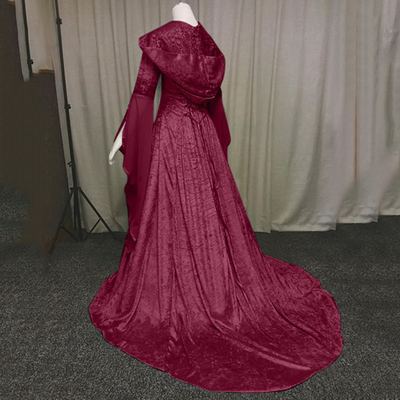 Cross-Border 2022 Women's Cos Clothing Medieval Retro Style Wedding Dress 4-Color Hooded Waist Dress Cosplay