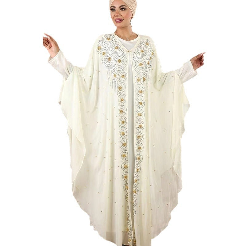 African Plus-Size Ethnic Style Long Robe, European and American Cross-Border Women's Clothing, Chiffon Rhinestone Long Dress 8943