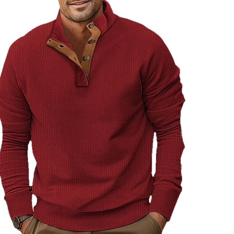 2025 Cross-Border Men's Clothing Hot-Selling Autum New Casual Stand-Up Collar Long-Sleeved Corduroy Color-Blocked Slim Sweatshirt for Men