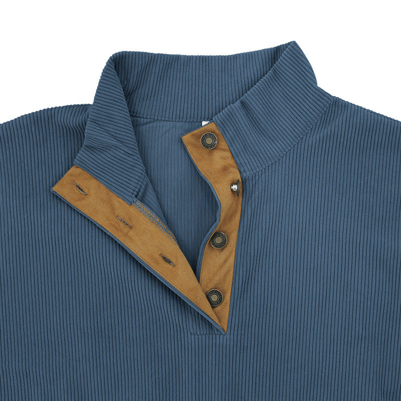 2025 Cross-Border Men's Clothing Hot-Selling Autum New Casual Stand-Up Collar Long-Sleeved Corduroy Color-Blocked Slim Sweatshirt for Men