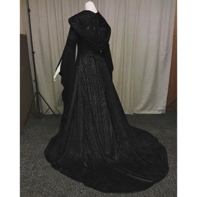 Cross-Border 2022 Women's Cos Clothing Medieval Retro Style Wedding Dress 4-Color Hooded Waist Dress Cosplay