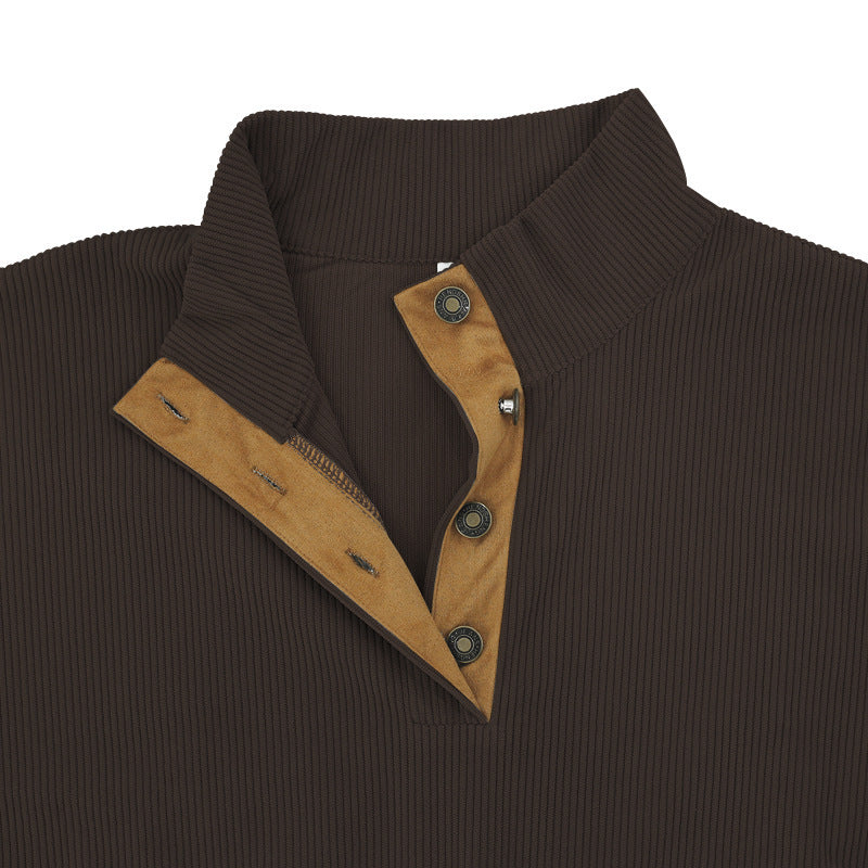 2025 Cross-Border Men's Clothing Hot-Selling Autum New Casual Stand-Up Collar Long-Sleeved Corduroy Color-Blocked Slim Sweatshirt for Men