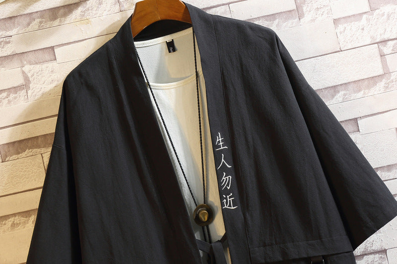 2022 Summer New Men's Chinese Style Short-sleeved Taoist Robe Japanese Style Loose Seven-sleeved Men's Kimono Shirt Jacket