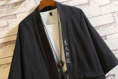 2022 Summer New Men's Chinese Style Short-sleeved Taoist Robe Japanese Style Loose Seven-sleeved Men's Kimono Shirt Jacket