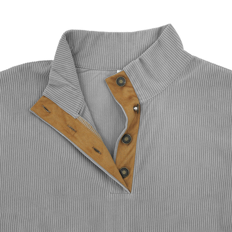 2025 Cross-Border Men's Clothing Hot-Selling Autum New Casual Stand-Up Collar Long-Sleeved Corduroy Color-Blocked Slim Sweatshirt for Men