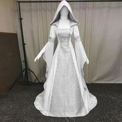 Cross-Border 2022 Women's Cos Clothing Medieval Retro Style Wedding Dress 4-Color Hooded Waist Dress Cosplay