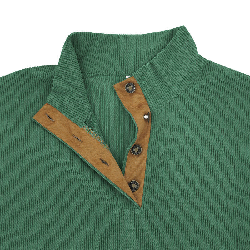 2025 Cross-Border Men's Clothing Hot-Selling Autum New Casual Stand-Up Collar Long-Sleeved Corduroy Color-Blocked Slim Sweatshirt for Men